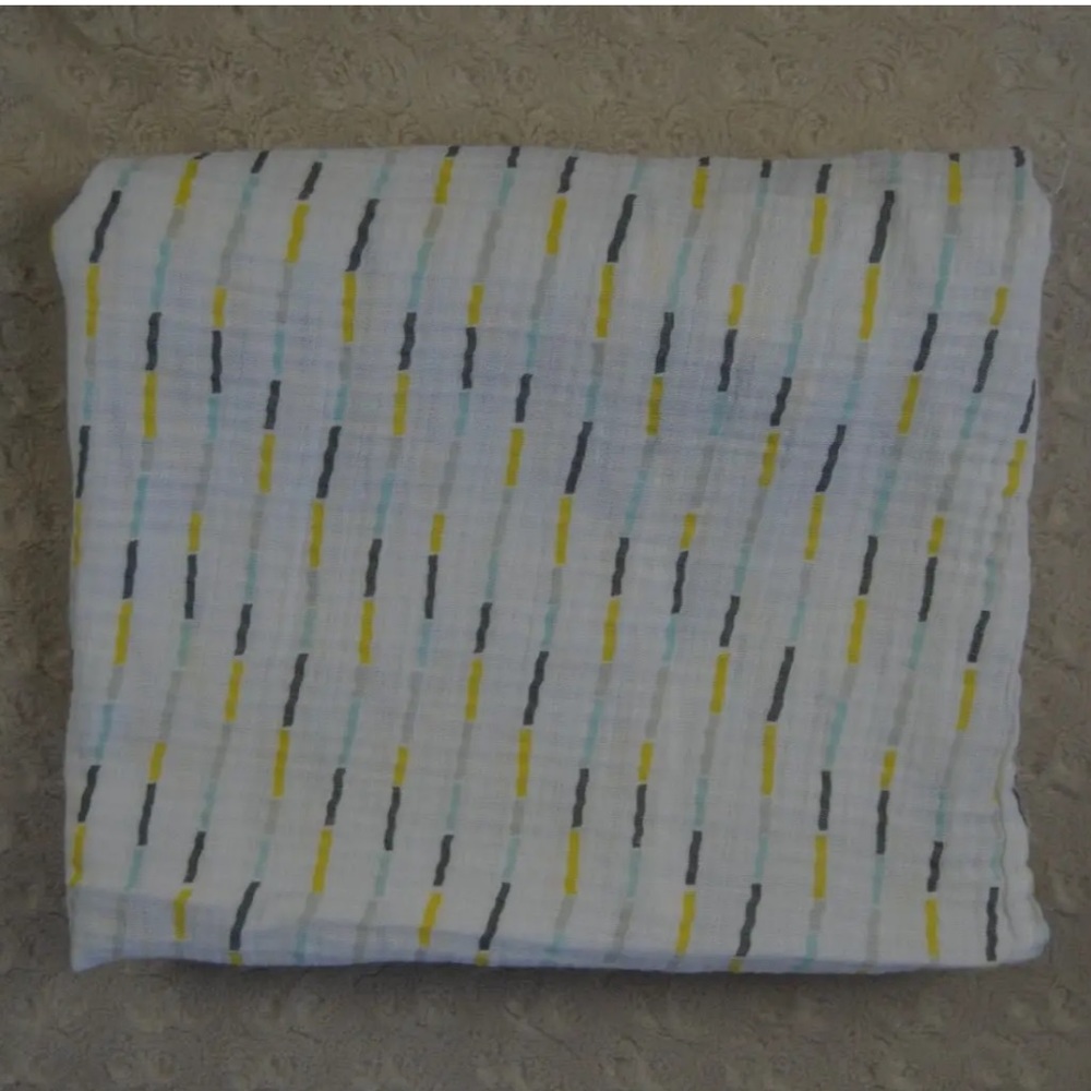 Peek A Boo Yellow White Gray Stripes Baby Swaddle Blanket Muslin Organic Cotton
